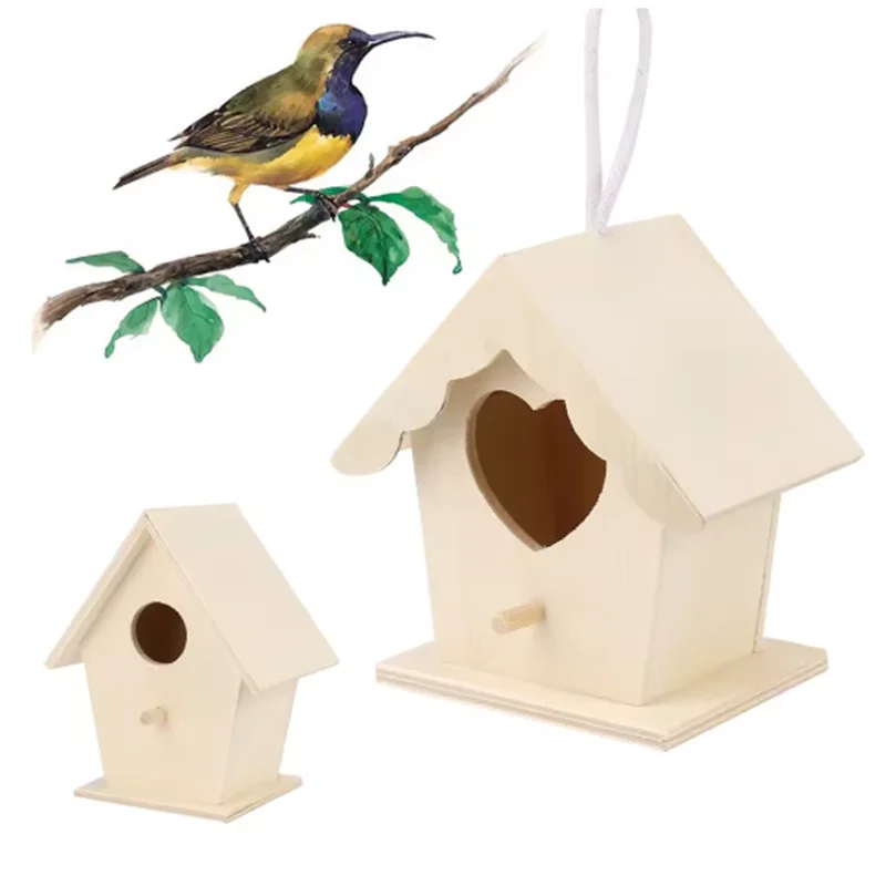Wooden Mini Bird Cage Outdoor Hanging for Garden Decoration