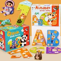 Educational Wooden Alphabet Number Puzzles for Kids ABC Sight Words Learning Animal Puzzles STEM Preschool Toys Gifts for Kids 1