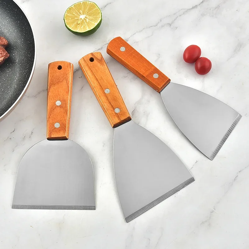 Pancake spatula Wooden Handle Pancake Spatula Frying Steak Spatula Barbecue Stainless Steel Kitchen Baking Cooking Gadget Small