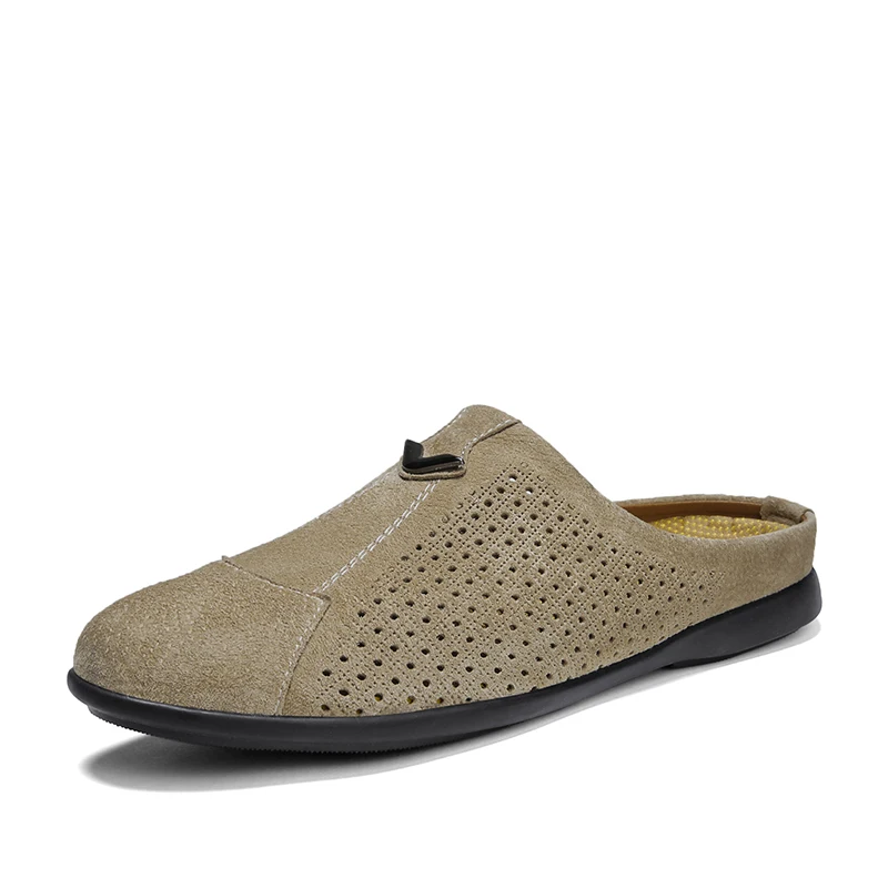 

Suede Leather Casual Half Shoes For Men Breathable Men's Slippers Brand Summer Designer Man Shoes Hollow Out Loafers Male Shoes