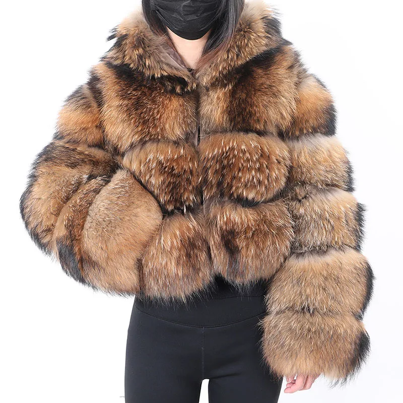 MAOMAOKONG 2022 Natural Real raccoon fur jackets hooded coat Super hot Women's winter Fashion Luxury large size Female clothing