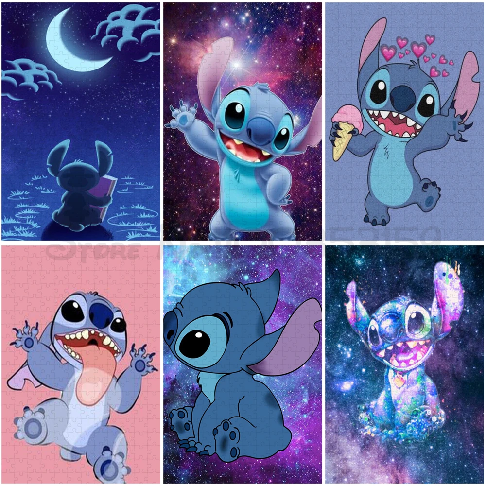 300/500/1000 Pieces Stitch Jigsaw Puzzles Disney Cartoon Characters Cardboard Puzzle Lilo & Stitch Toys Hobbies Games and Puzzle