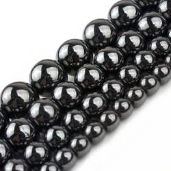 Natural Black Volcanic Lava Stone Round Beads for DIY Jewelry and Bracelet Making - Bulk Wholesale, 15'' Strand, Multiple Sizes Available (Hematite)