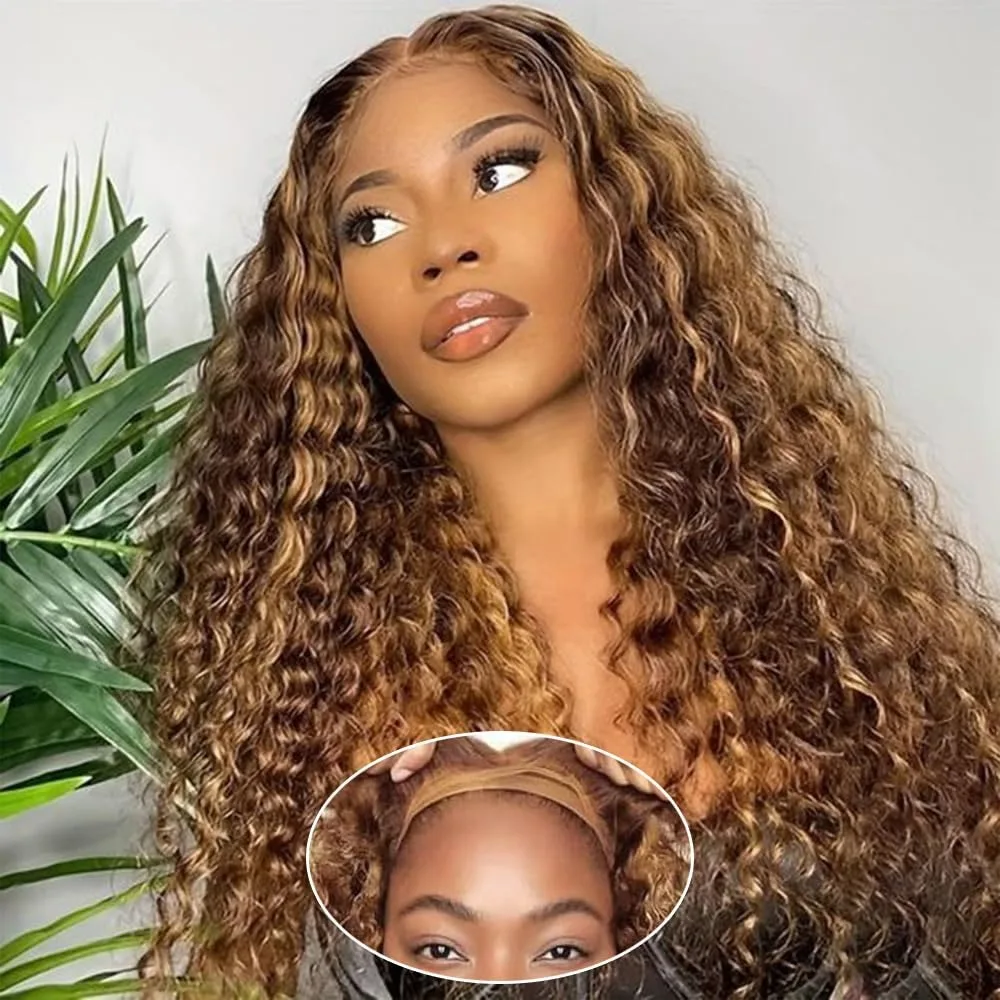 34Inch 13x4 Highlight Deep Wave Wig Human Hair 13X4 Lace Frontal Wig 4/27 Deep Wave Human Hair Wigs 5x5 Glueless Wig 200 Density 6