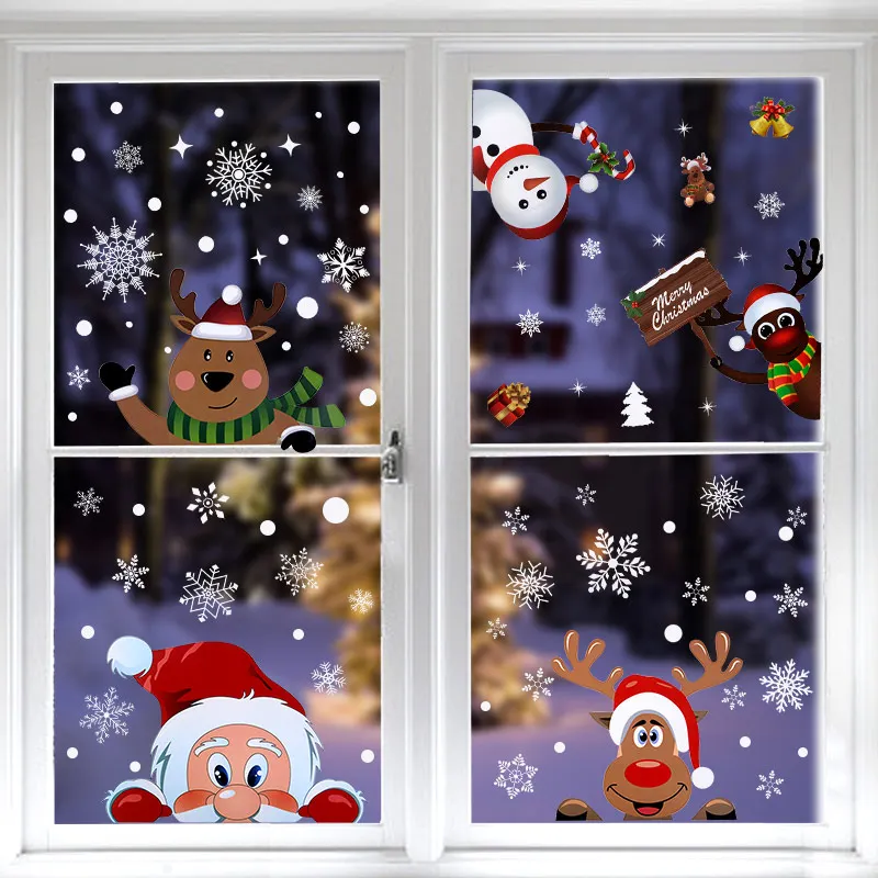 

1pc Removable Christmas PVC Static Sticker Santa Elk Window Stickers Beautify snowflake Wall Decals Xmas Party Glass Stickers