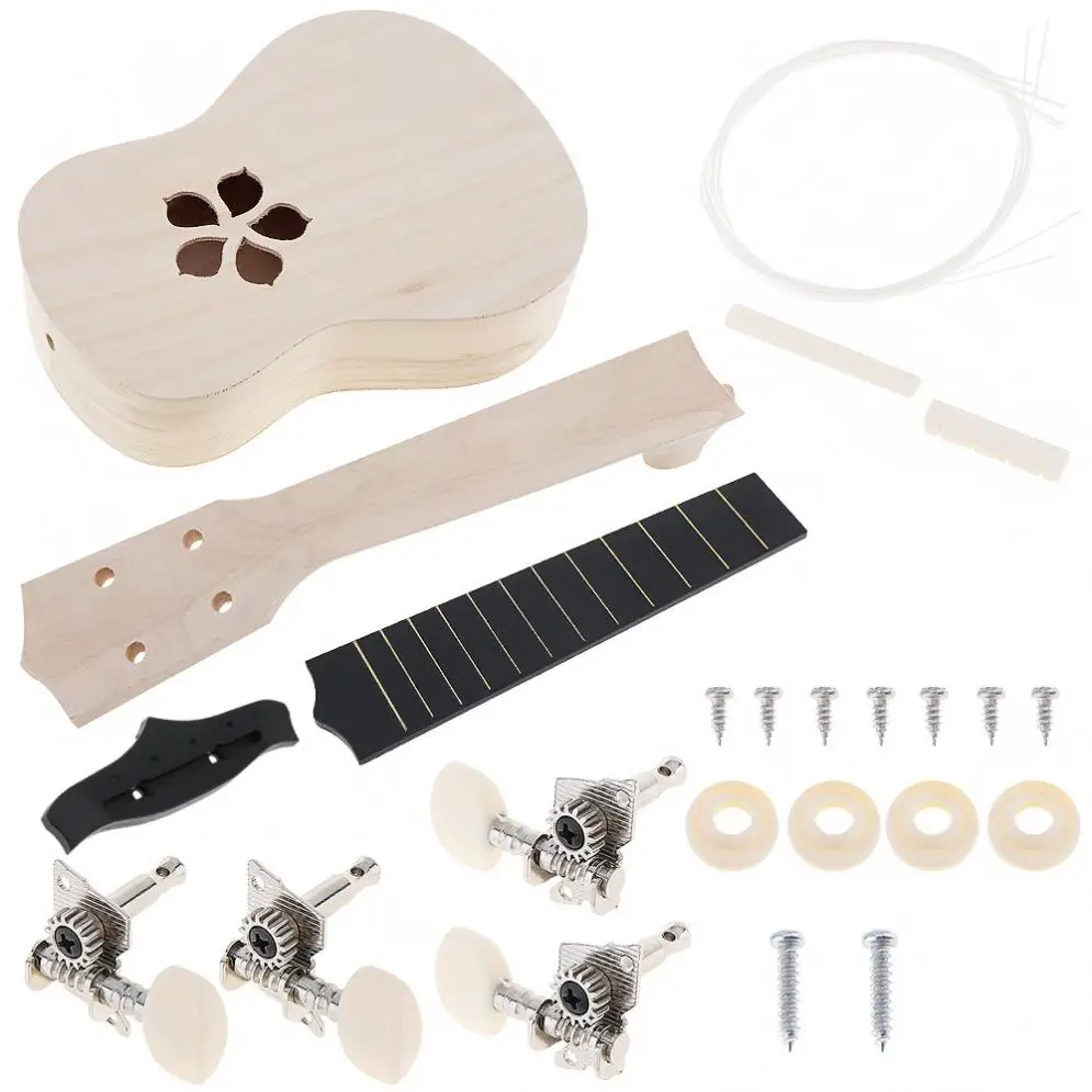 21 Inch Ukulele DIY Kit Basswood Soprano Hawaii Guitar Ukelele Sakura Sound Hole Handwork Painting for Parents Child Campaign Ukulele Set