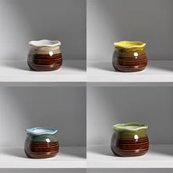 Elegant Ceramic Green Plant Flowerpot - Home Decor Succulent Mini Planter with Artistic Design (4pcs set)
