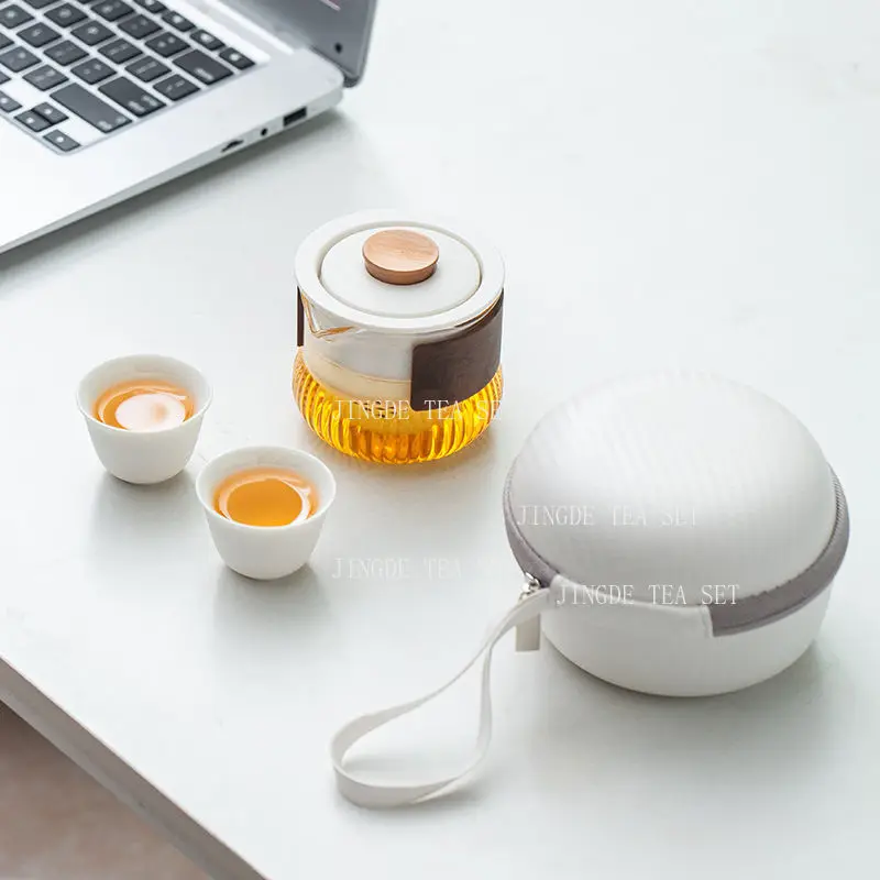 1 Pot and 2 Cups of Black Pottery Portable Tea Set for Storage and Travel Ceramic Quick Cup Set Chinese Drinking Utensils