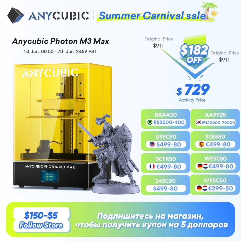 ANYCUBIC Photon M3 Max LCD 3D Printer 13" 7K Monochrome Screen High Resolution 3D Printing With Auto Resin Filler