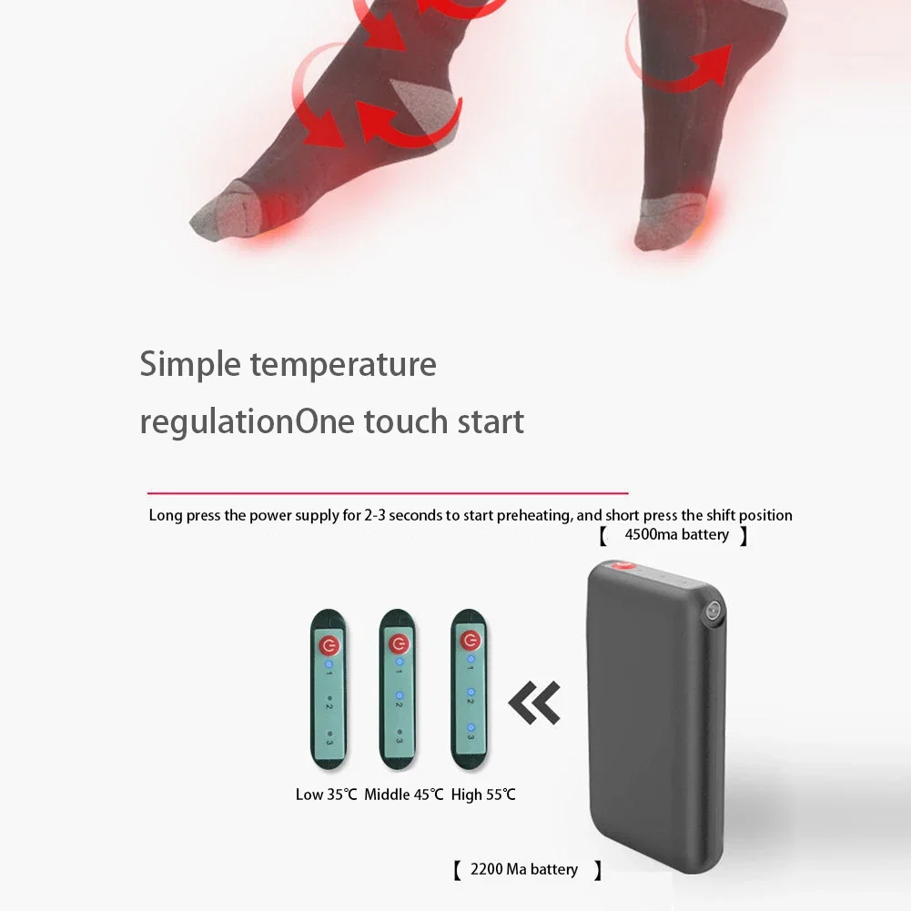 1Pair Winter Heated Socks Anti Slip Battery Powered Cold-Proof Skiing Sock Heating Warm Long Socks For Outdoor Skiing Hiking