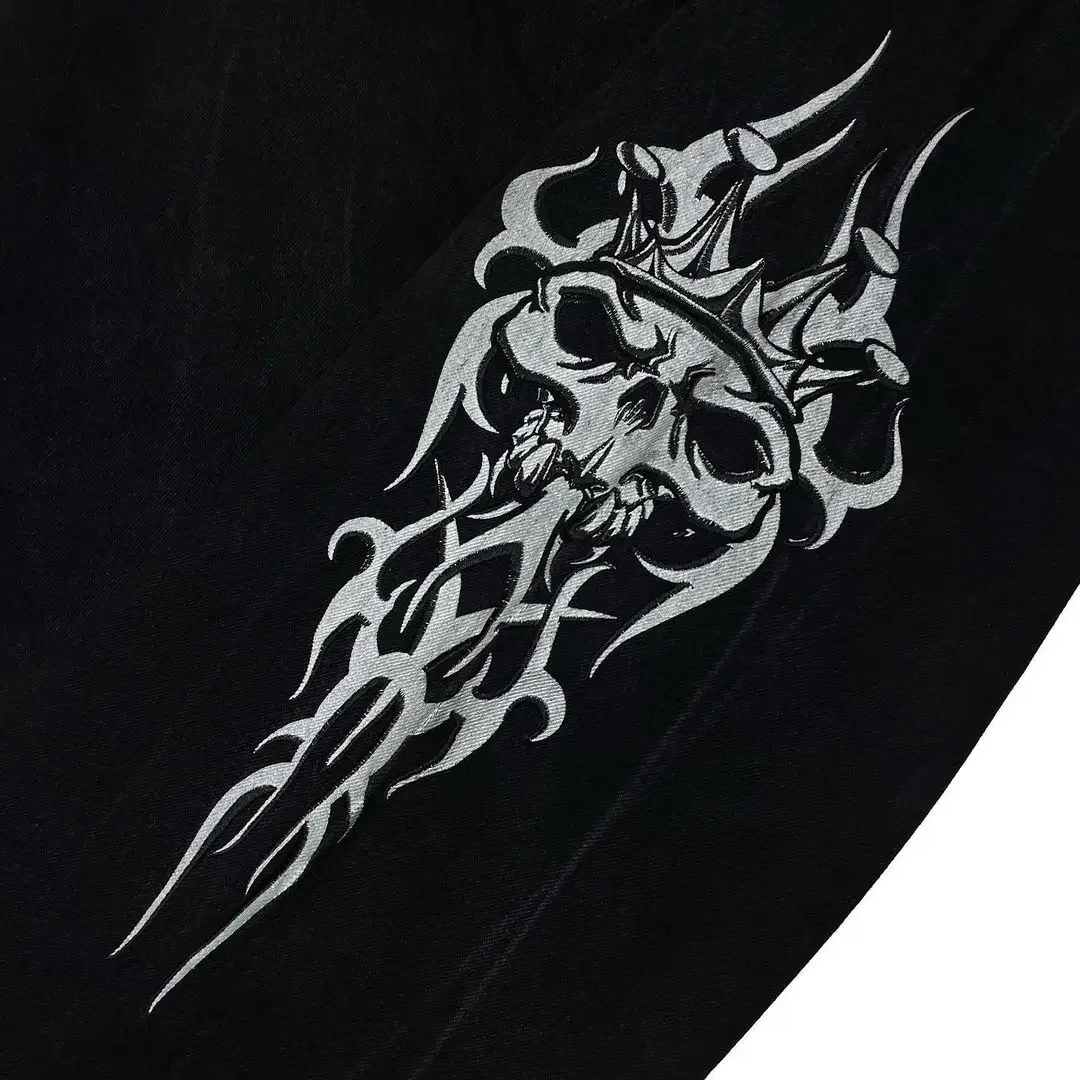 Men Jeans Rock and Roll Y2k Street Wide Leg Pants Streetwear The New Skull Print Hip Hop Casual and Loose Baggy Men's Clothing