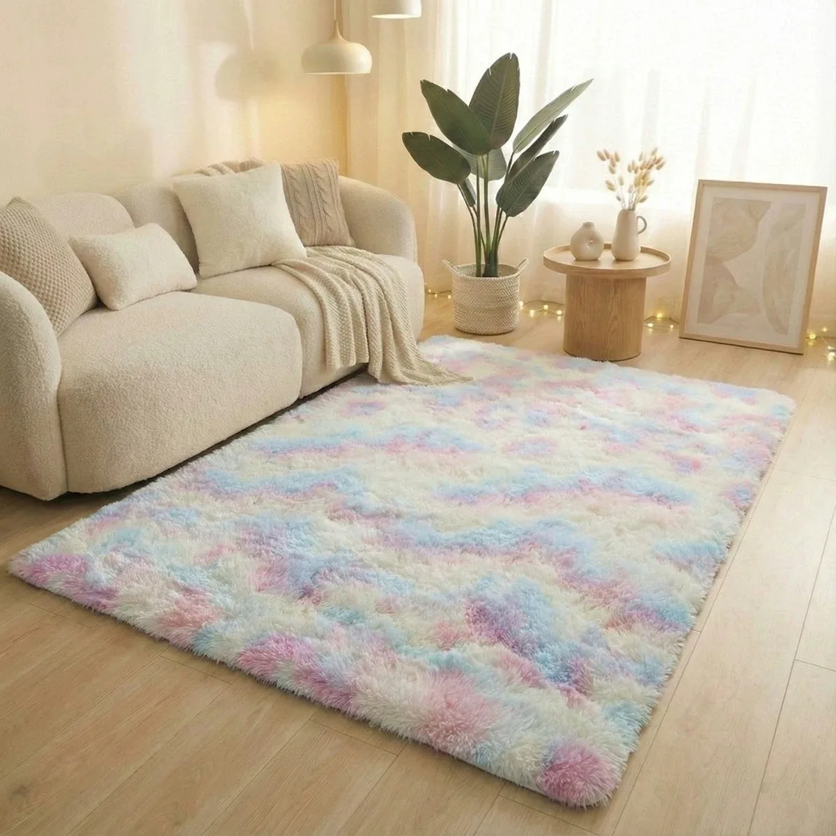 Luxurious Grey Tie-Dye Shaggy Fluffy Rug - Ultra Soft Non-Slip Plush Carpet