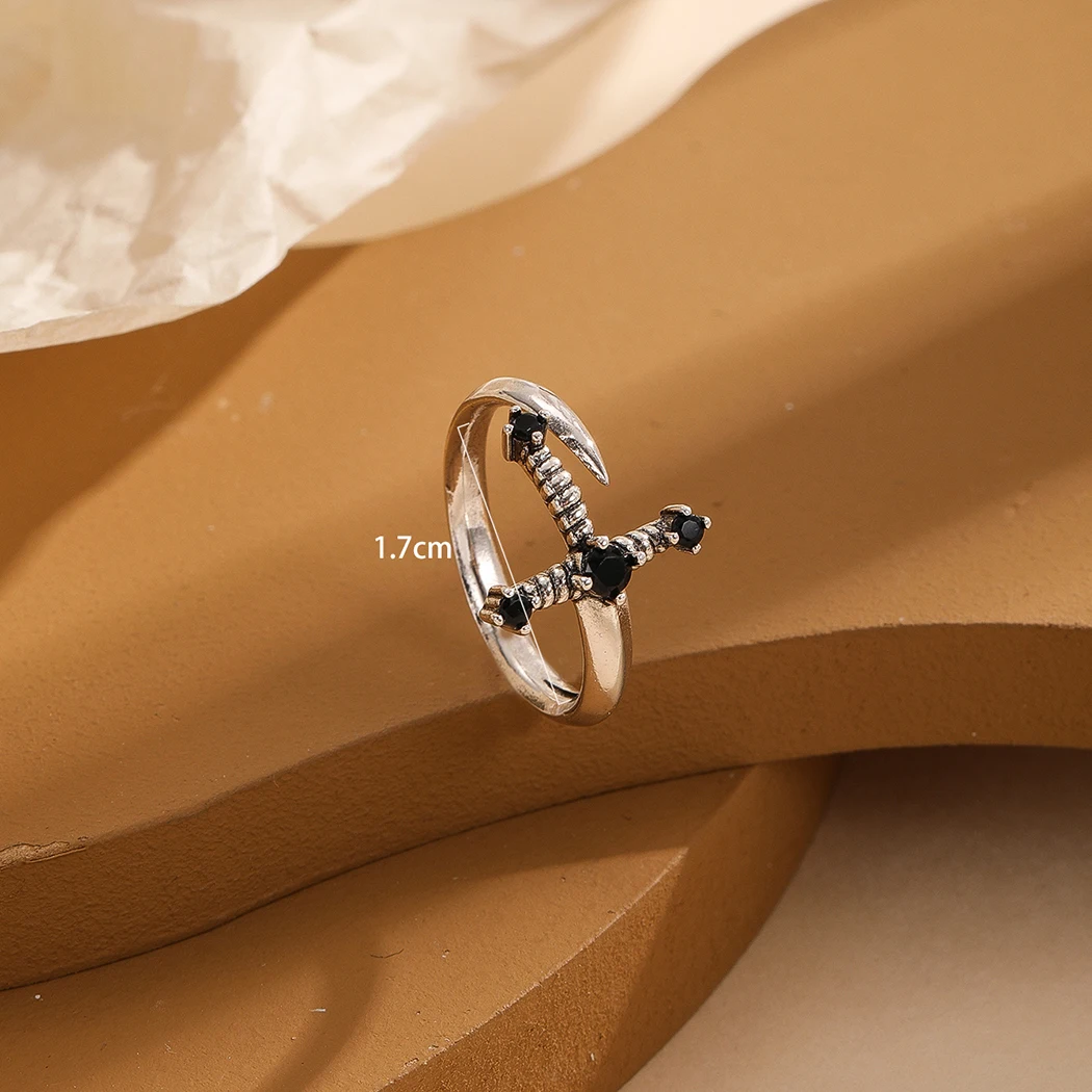 Kinitial Sword ring, Dagger ring, adjustable ring, sword jewelry, gothic ring, gothic jewelry, black CZ sword ringsword ring