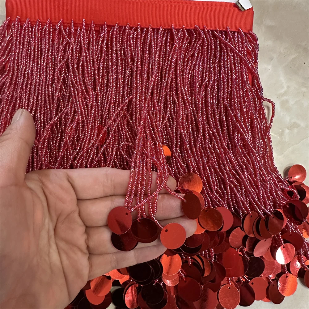 

5meters more colors 15cm Seed Beaded Fringe with appique Tassel trim
