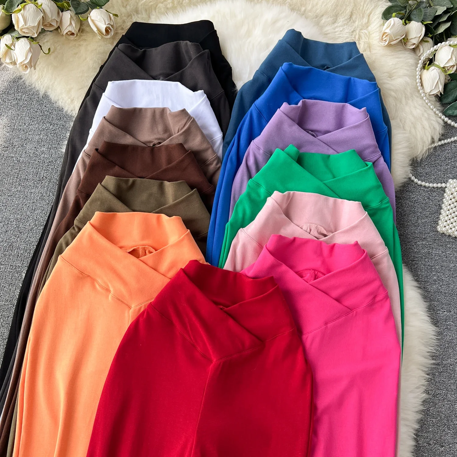 Women Solid High Waist Flare Pants Wide Leg Korean Fashion Elegant Casual Vintage Autumn Streetwear Clothing