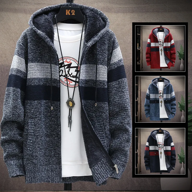 Autumn and Winter Men's Plush and Thick Sweater Loose Trend Men'sKnitwear Long Sleeved Sweater Jacket Cardigan