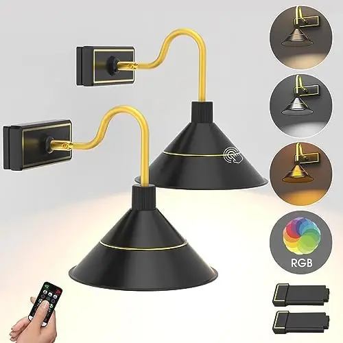 

Battery Operated Sconce Set of Two, Wireless Lights, Battery Powered Sconces With16 RGB Remote and Touch Dimmable Light Bulb,