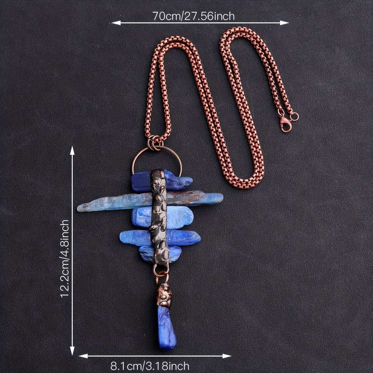 YEEVAA 1PC Irregular Blue Crystal Six Stone Combination Natural Stone Necklace Crystal Pendant (With Original Chain)