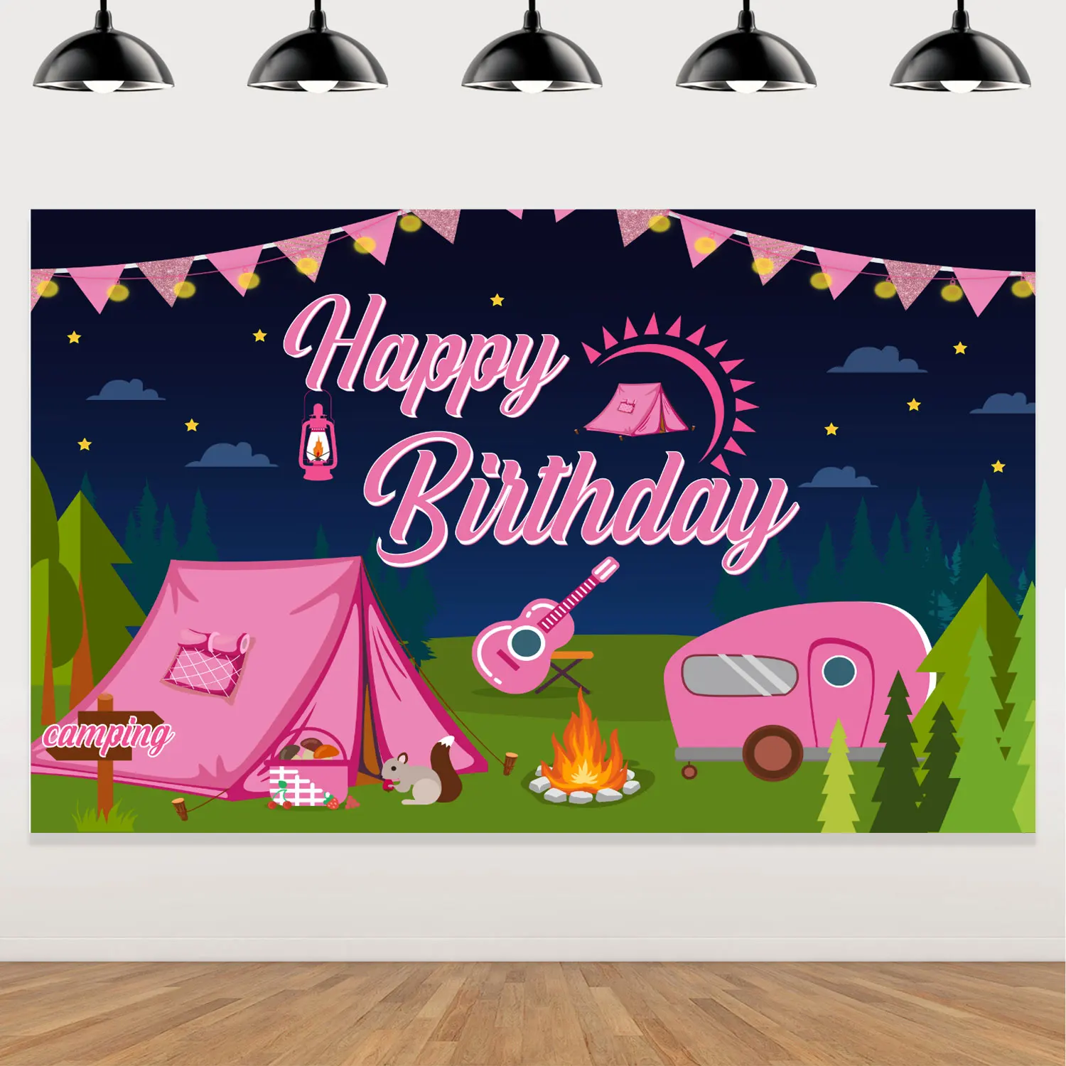 

Camping Backdrop for Girl Birthday Party Decoration, Happy Camping Photography Background, Pink Tent, Campfire Supplies, Prop