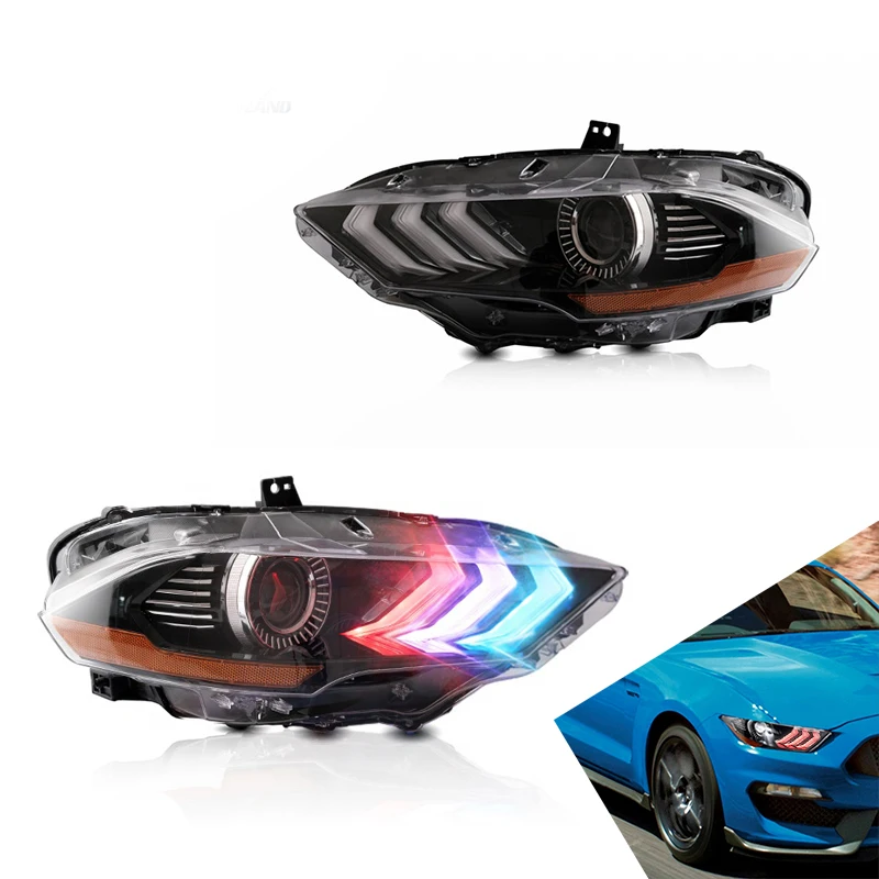 

Фары в сборе для Ford Mustang 2018-UP, фары головного света с DRL последовательный сигнал поворота RGB Edition, автомобильные аксессуары