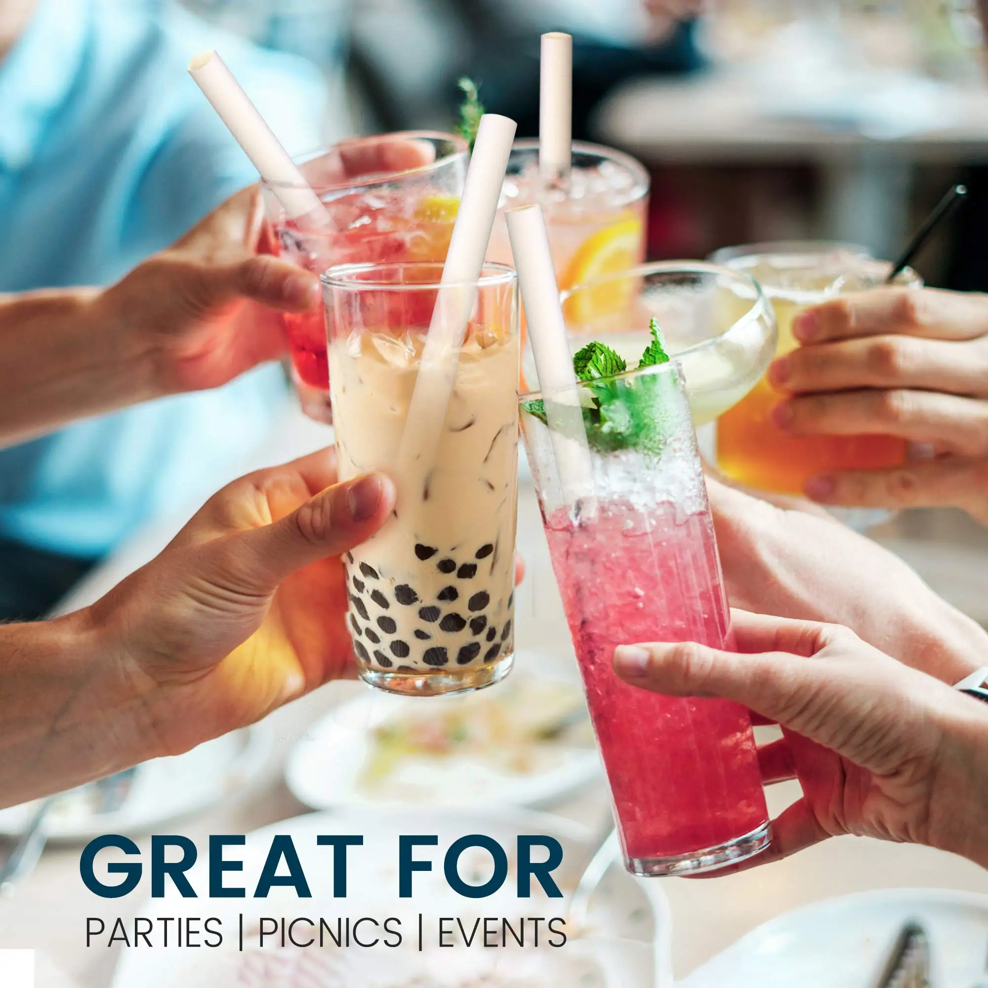Disposable Paper Straws 50pcs Milkshake Boba Bubble Tea Drinking Straws Individually Wrapped Hygienic Biodegradable Paper