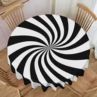 Nappe géométrique à rayures tourbillonnantes amusantes - Housse de table moderne noire et blanche lavable pour les fêtes 2