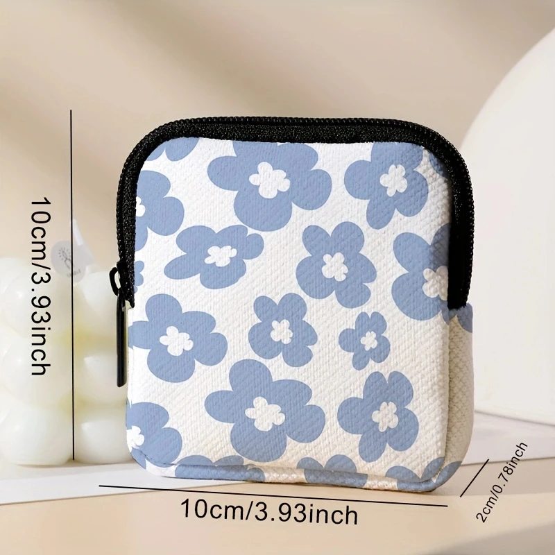 1pc，Blue floral pattern printing large capacity coin wallet digital printing coin wallet storage bag, ideal choice for gifts