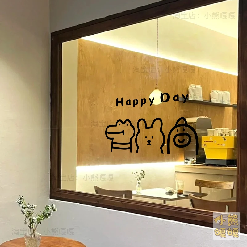 Mirror Wall Sticker Cute Animal Decorative Decals for Coffee Shop Window Glass Door Bathroom Door Home Decoration