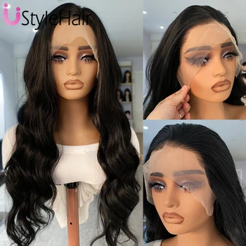 Long Black Body Wave Wig 13x4 Synthetic Lace Front Wig for Women Glueless Frontal Lace Natural Hairline Daily Wear Cosplay Wigs