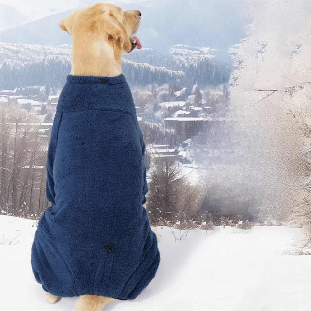 실용적인 전신 겨울 강아지 점프슈트 방풍 소프트 플리스 코트 두꺼운 탄력있는 네발 강아지 옷 정원용
