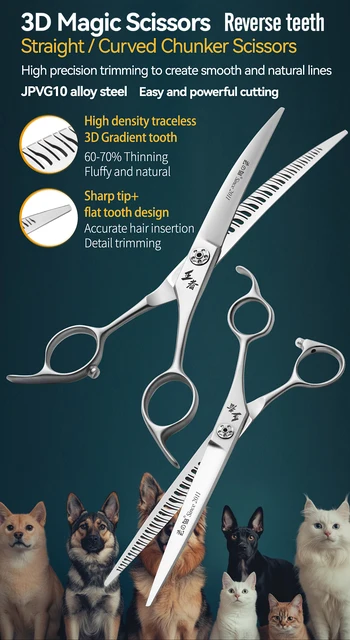 Fenice VG10 Steel 7Inch 3D Reverse Teeth Magic Scissors Pet