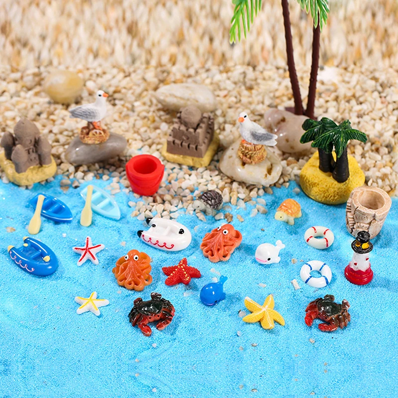 

Ocean Beach Style Miniatures Artificial Sunshade Umbella Chair Anchor Micro Landscape For Garden Pastoral DIY Accessories Decor