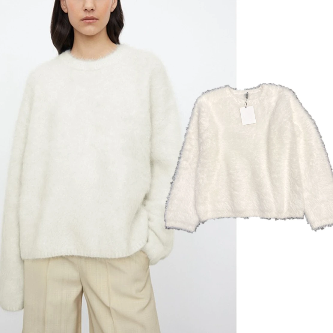 Dave&Di Nordic Minimalist Solid Color Round Neck Sweater Casual Commuting Pullover Round Neck Winter Wool Sweater Tops