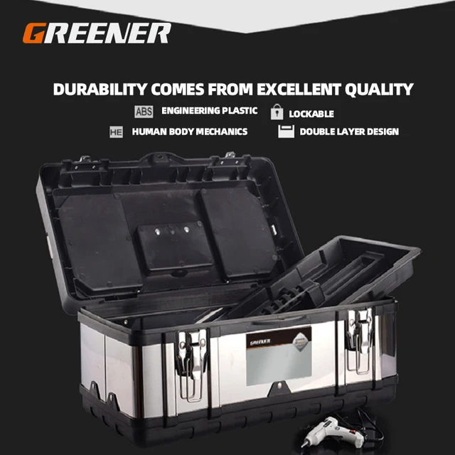 Zöld Növényzet Rozsdamentes Acél Szerszám Tokkészlet Ipari Minőségű Multifunkcionális Hardver Hordozható Villanyszerelő Háztartási Tároló Doboz - Image 4