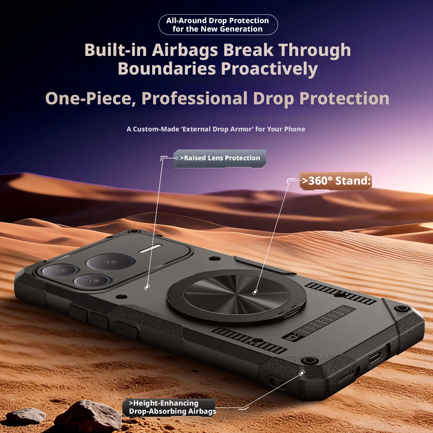 360° Rotatable Stand Case with Built-in Airbag and Military-Grade Drop Protection