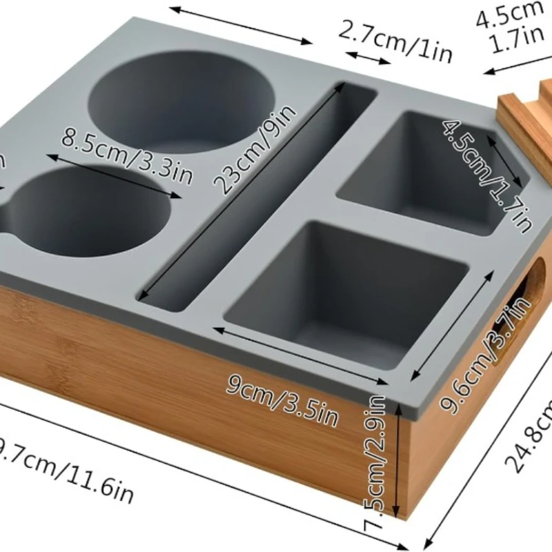 Couch Cup Holder with Sturdy Bamboo Bottom Tray and Anti-Spill Washable Silicone Liner for Eating on Couch or Bed TV-Watching 5