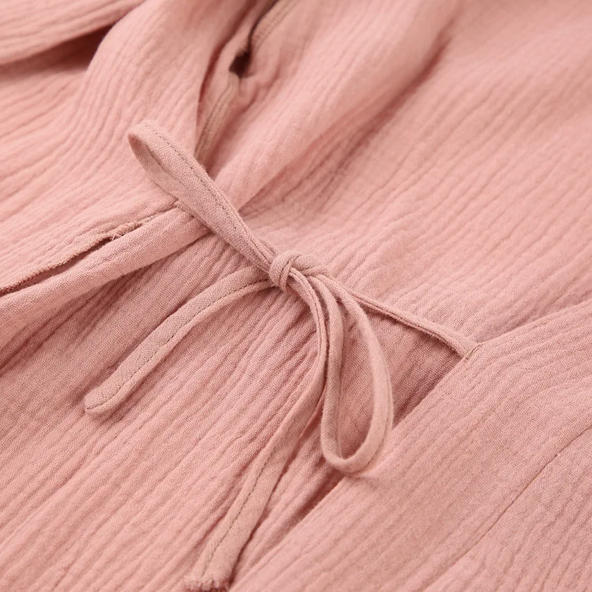 Solid Color Sleepwear Womens Robe Puff Sleeves Bathrobe Female Nightwear Cotton Robes Women Home Wear Spring Loungewear