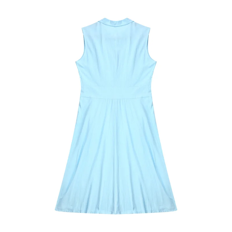 Beach Dress Women Solid Color Turn Down Collar Single Breasted Sleeveless A Line Long Dresses Vacation Party Dresses