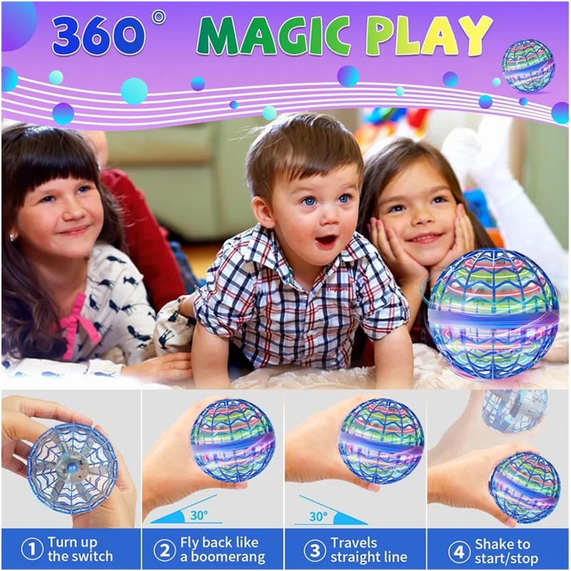 Original Patented Flying Ball Spinning Hand Controlled Drone 360 ° Rotation Mini with LED Lights Fun Christmas Gift for Children 6