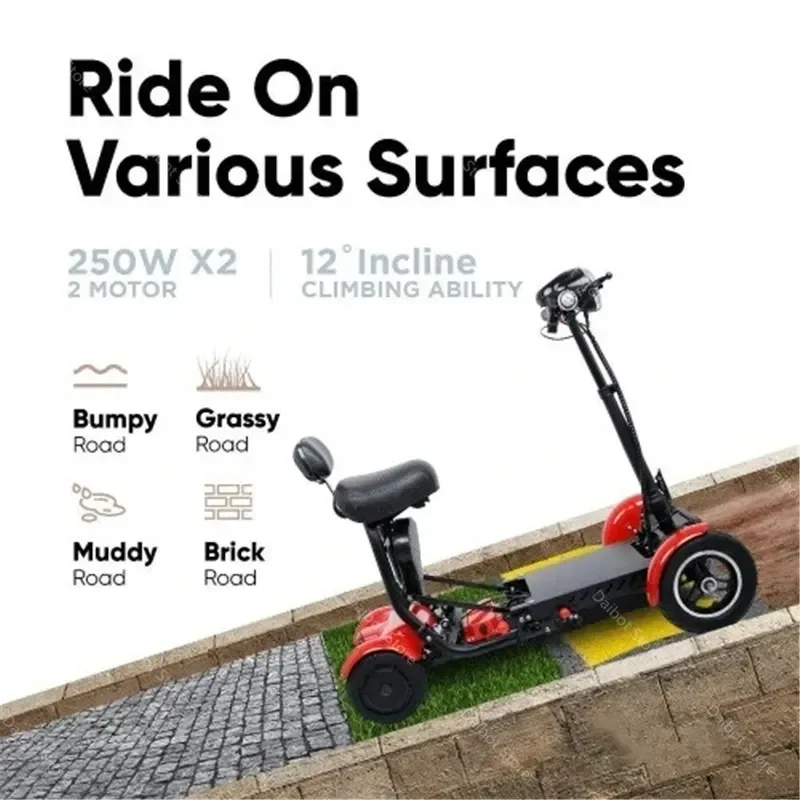 Parent Child Electric Scooter With Seat Foldable 4 Wheel Adult Electric Mobility Scooter 40+ Km Range Double Motor 250W 36V
