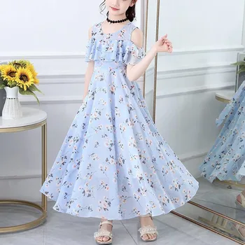 Girls Sweet Flower Princess Dress Summer Puff Sleeve Floral Girl Casual Dresses New Korean Fashion Children's Clothing Vestidos 2