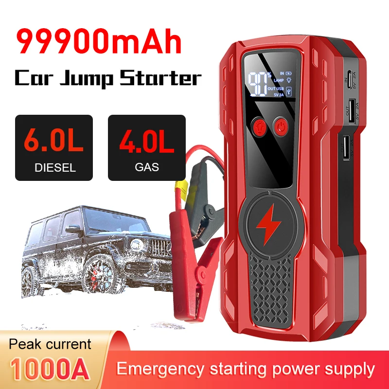 

99900mAh Car Jump Starter Super Battery PowerPortable Charger Booster 12V Starting Device Auto Emergency Start-up Petrol Diesel