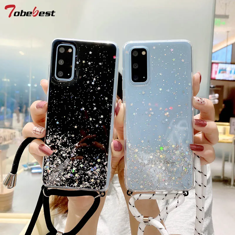 Phone Case With Lanyard Neck Strap For Samsung Galaxy Silver Foil_voghion.com
