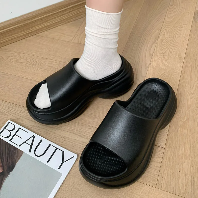 Chunky Platform Slippers for Women Summer Non-Slip Thick Bottom Sandals Woman 2025 Solid Color Wedge High Heel Slides Female 3
