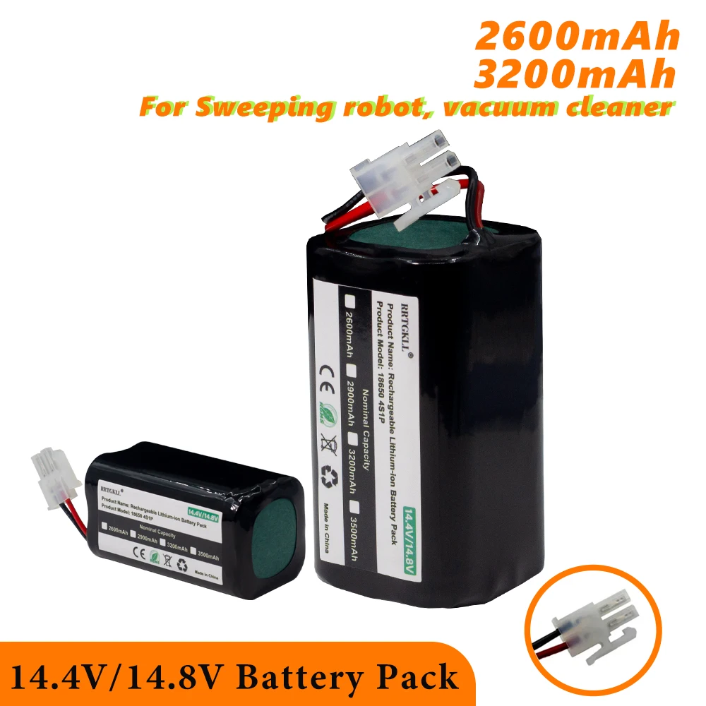 

Rechargeable Lithium Battery 14.4V/14.8V 2600/3200mAh For ILIFE A4s A6 V7s Plus A9s W400 Robot Vacuum Cleaner INR18650 M26-4S1P
