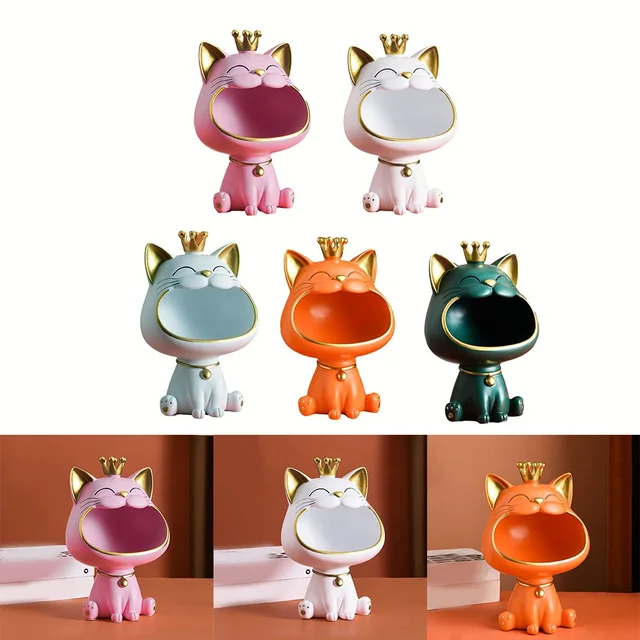 Big Mouth Cat Statue Figurine Storage Tray Lucky Cat Bank Entrance Key Snack Holder Sundries 6