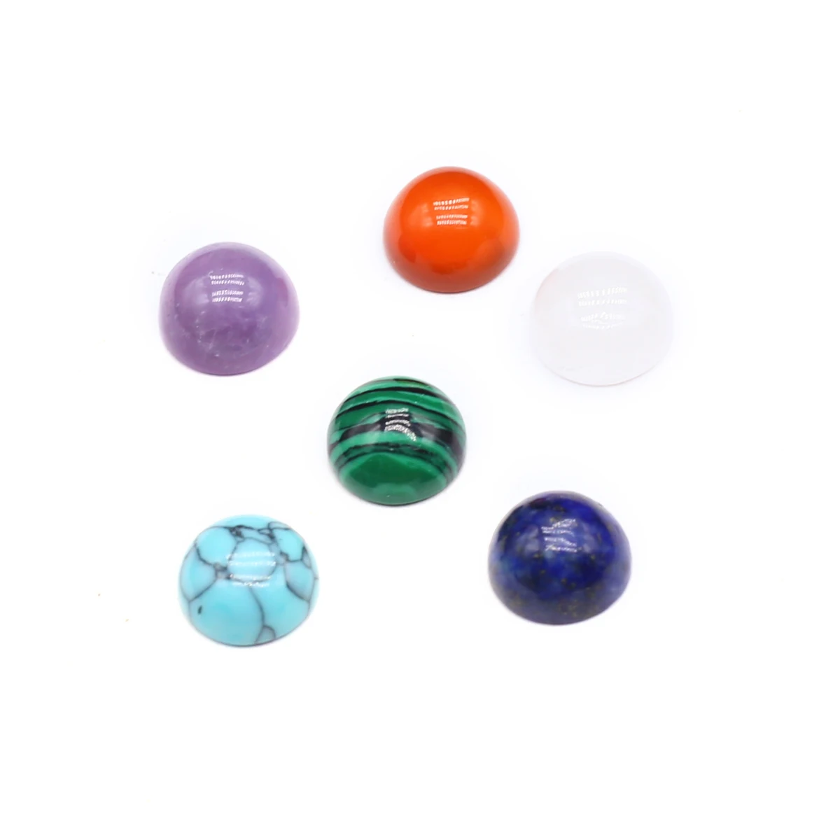 50PCS/pack Natural Semi-precious Stone Round Amethysts Lapis Lazuli Malachite Cabochons Surface DIY Making Rings Necklace 8x8mm