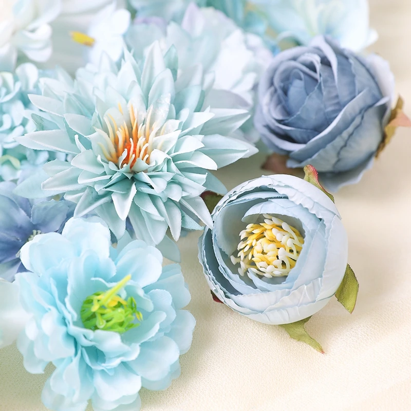 Blaue künstliche Rose Blume Kopf Seide gefälschte Blumen Home Room Decor Garten Hochzeit Dekoration Party Garten DIY Geschenke Zubehör – Detail 12
