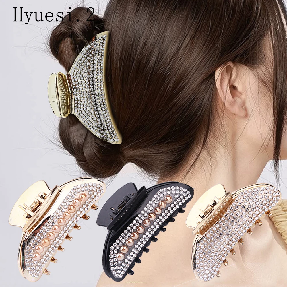 Französisch Stile Perle Strass Haar Krallen Bling Große Kunststoff Haar Jaw Nicht-Slip Pferdeschwanz Brötchen Party Haar Zubehör Für frauen