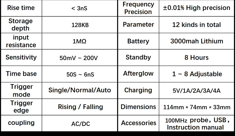 5012H Digital Oscilloscope 100MHz Bandwidth 1GSa/s Portable Handheld Oscilloscop